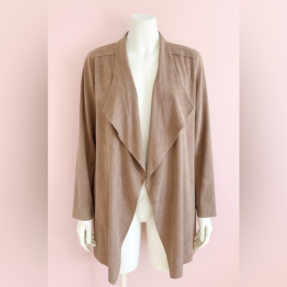 Umgee Taupe Suede Waterfall Jacket Medium Luxury Boho Western Duster Cardigan